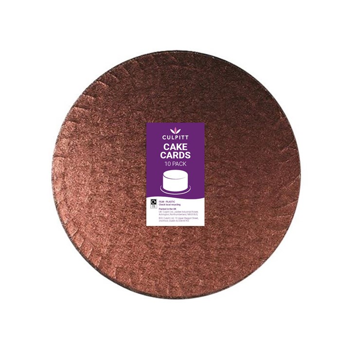 9" (228mm) Double Thick Round Turned Edge Cake Card Brown Foil (between 2.5 & 3mm thick)