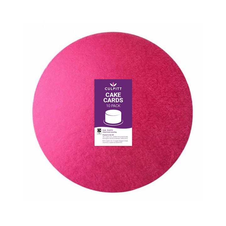 9" (228mm) Double Thick Round Turned Edge Cake Card Cerise Foil (between 2.5 & 3mm thick)