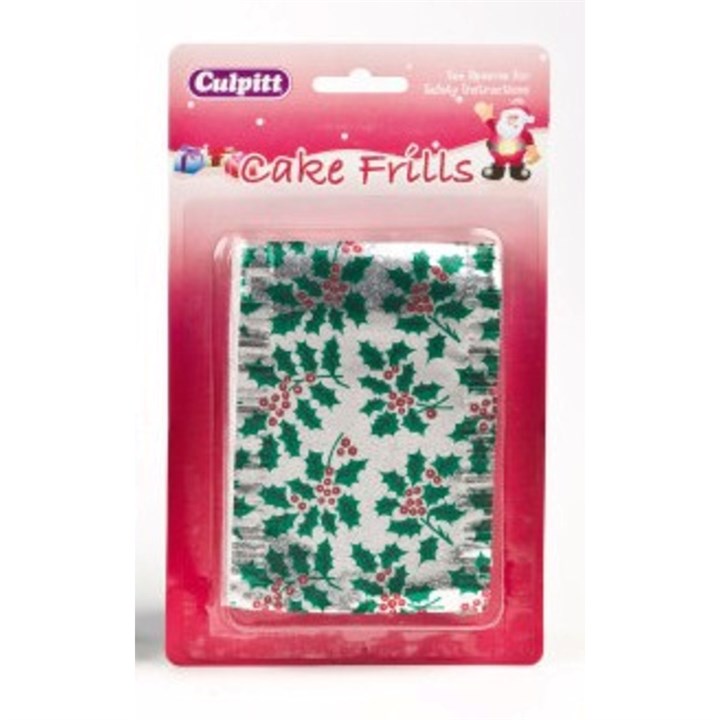 Metallic Print Christmas Cake Frill - Silver