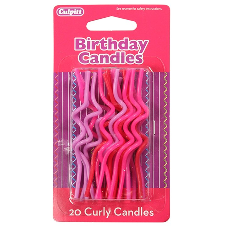 Pink Curly Birthday Candles - Pack of 20 (Boxed 12)