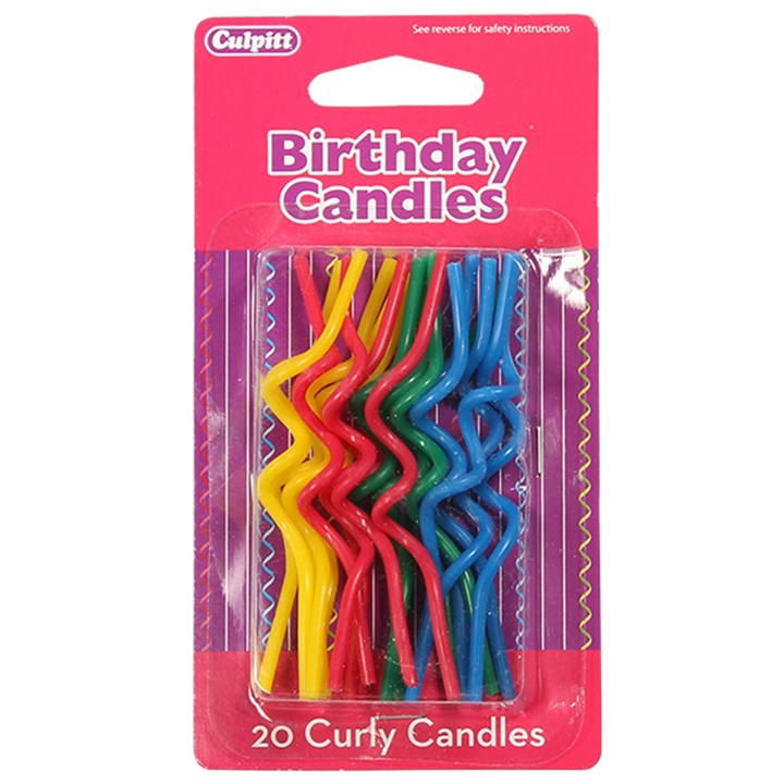 Multi-coloured Curly Birthday Candles - Pack of 20 (Boxed 12)