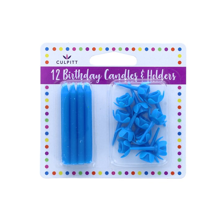 Culpitt Blue Candles & Holders - 2" - Pack of 12
