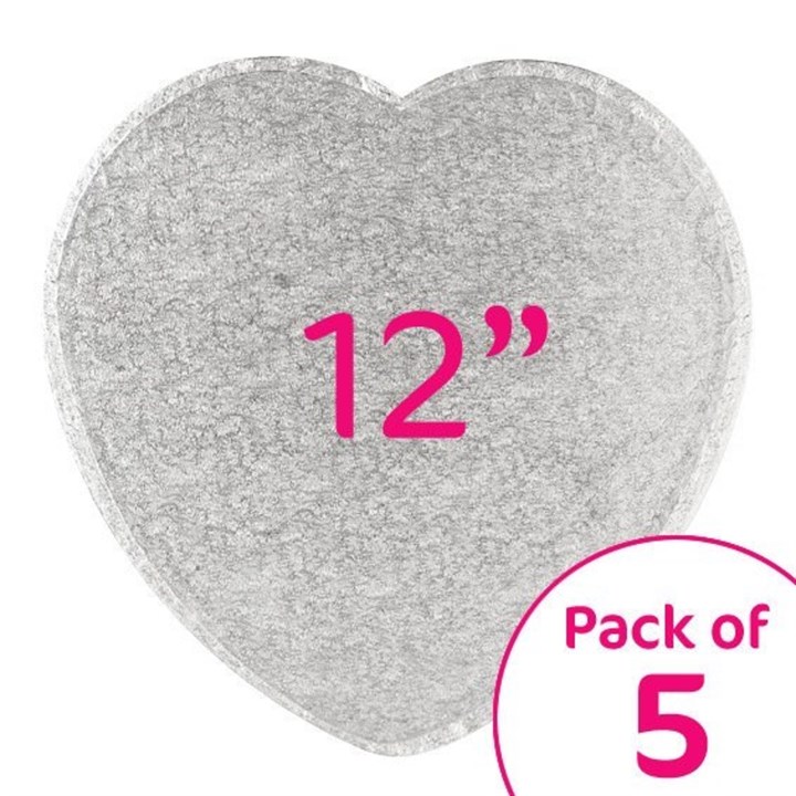 Heart Silver Cake Drum Board - 12" - Pack of 5