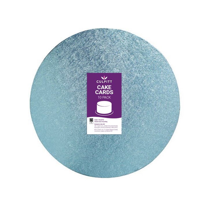 9" (228mm) Double Thick Round Turned Edge Cake Card Light Blue Foil (between 2.5 & 3mm thick)