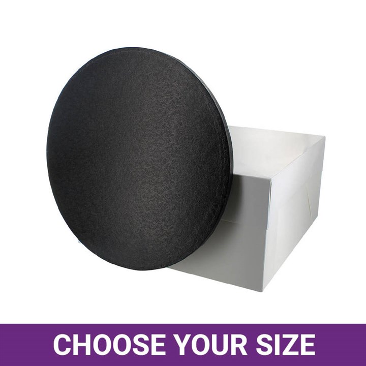 Round Black Cake Drum Board & White Cake Box Combo