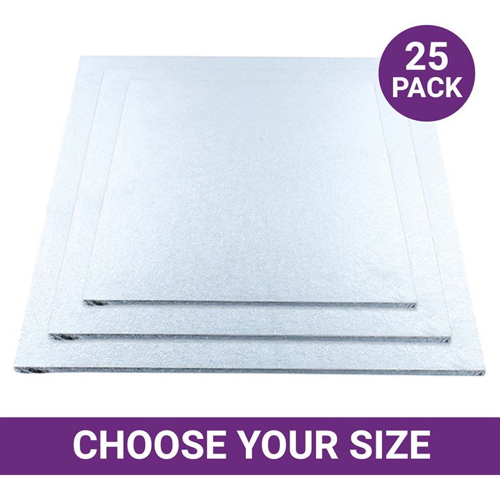 Culpitt 8-Inch Square Cut-Edge Cake Boards | Pack Of 5 Silver Foil & White Card Wedding Cake Support
