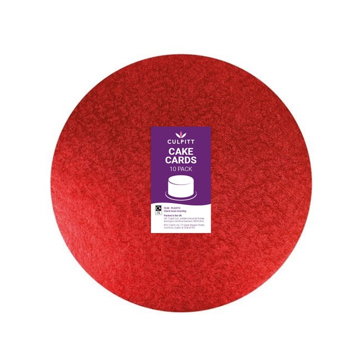 9" (228mm) Double Thick Round Turned Edge Cake Card Red Foil (between 2.5 & 3mm thick)