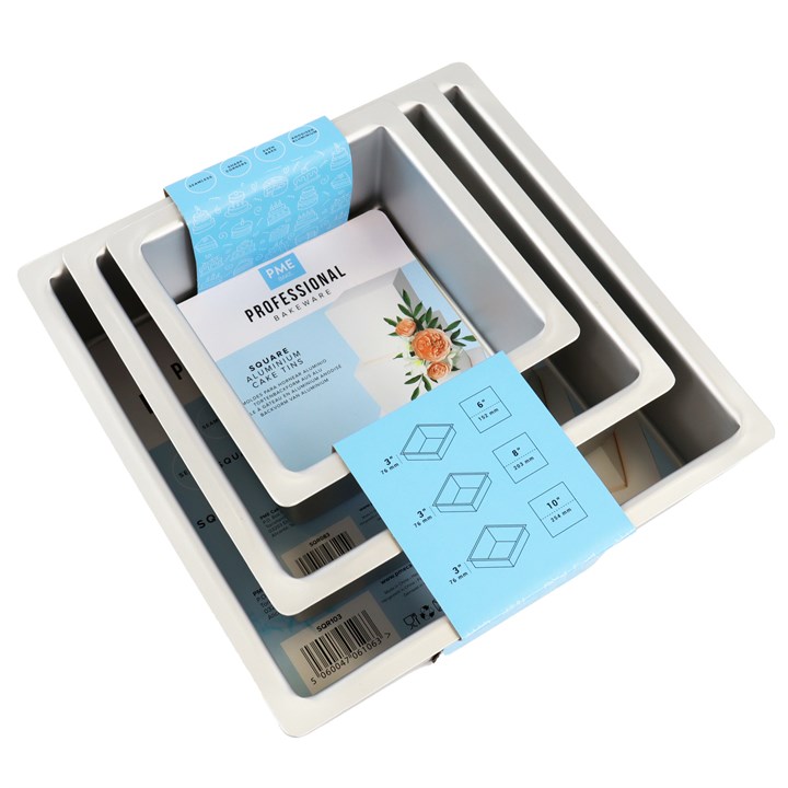 PME Square Cake Tin - 3 set - 6", 8", 10 x 3"