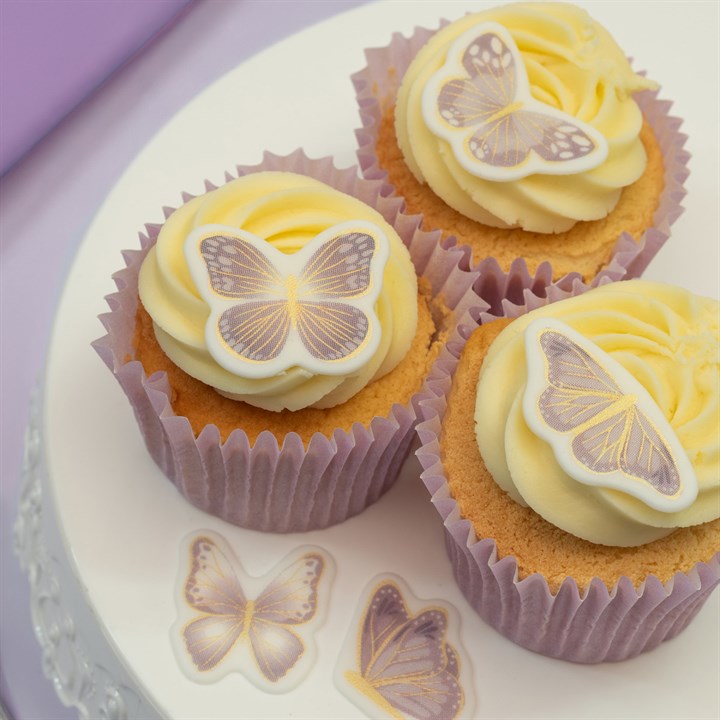 Lilac & Gold Butterflies Sugar Decorations - Pack of 32