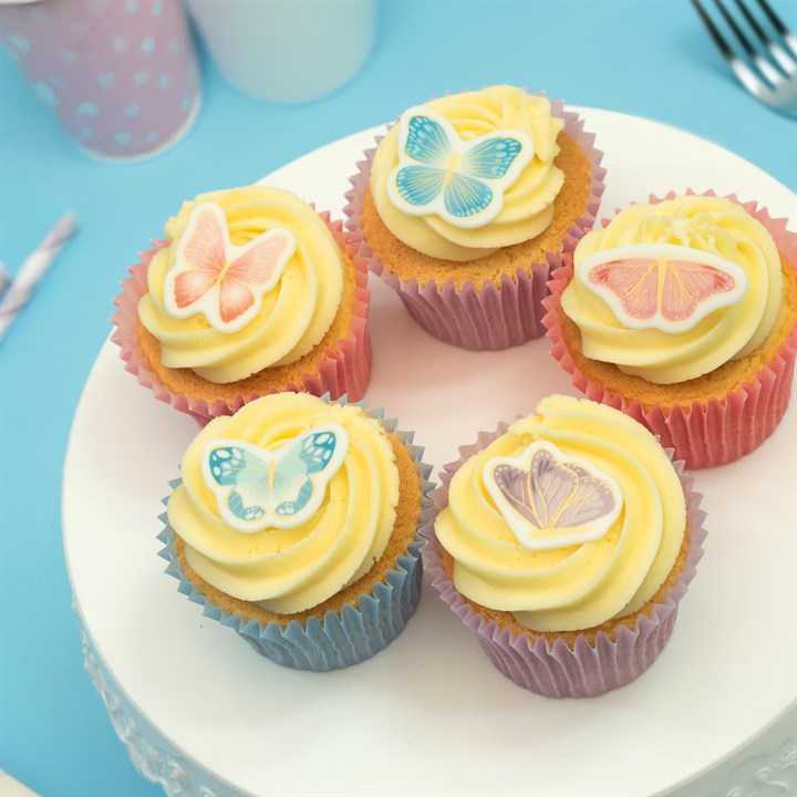 Pink, Lilac, Blue & Gold Butterflies Sugar Decorations - Pack of 32