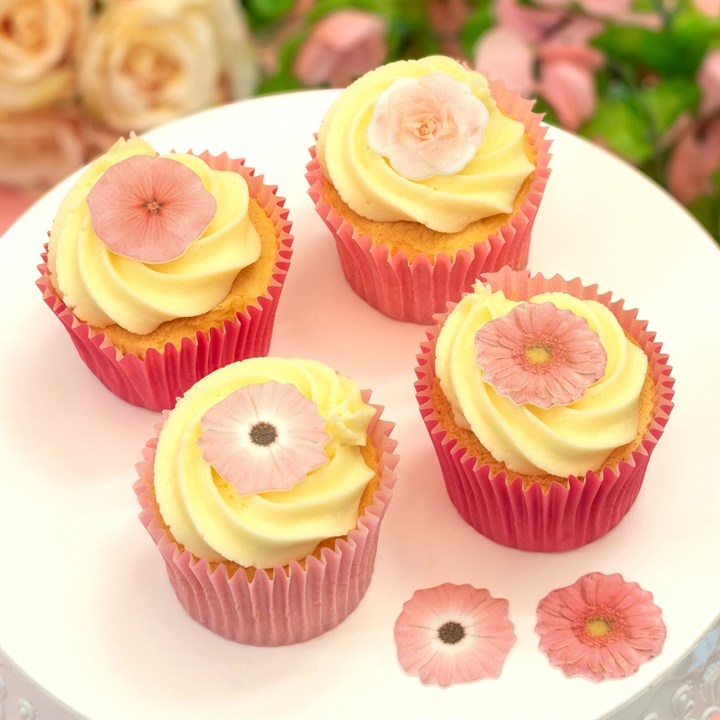 Pink Mixed Flowers Sugar Decorations - Pack of 32