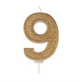 Gold Sparkle Numeral Candle - 9