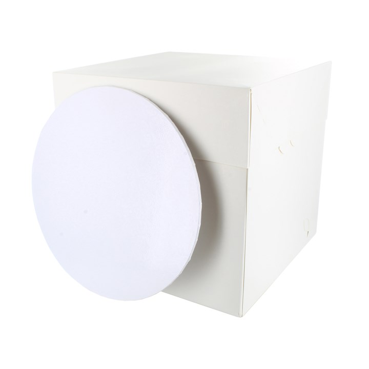 Tall White Cake Box & Round White Masonite Board Combo - 8"