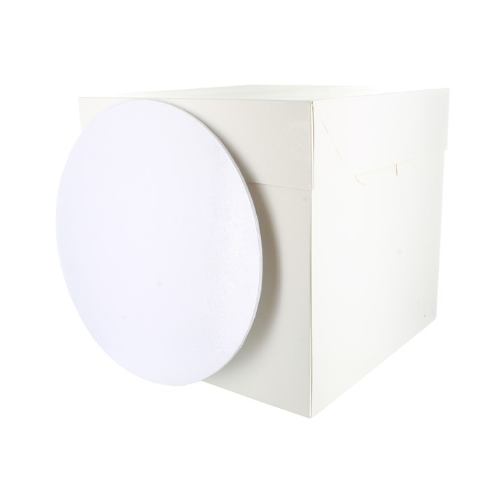 Tall White Cake Box & Round White Masonite Board Combo - 10"