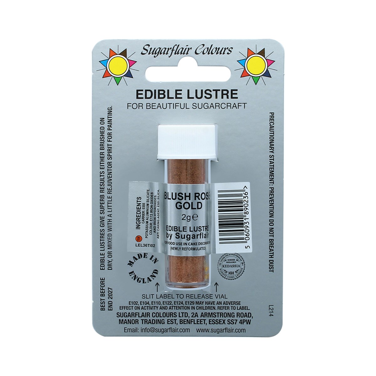 Sugarflair Blush Rose Gold Lustre Dusting Colour - 2g - E171 Free