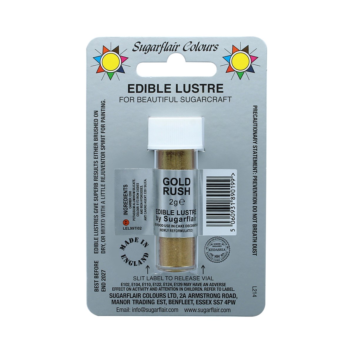 Sugarflair Gold Rush Lustre Dusting Colour - 2g - E171 Free