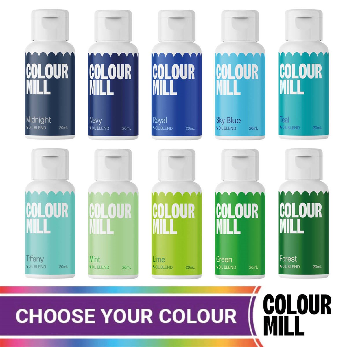 Colour Mill Oil Blend Food Colouring - Blues and Greens - 20ml